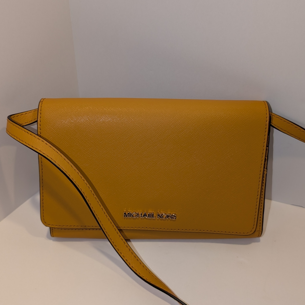 Michael Kors Mustard Crossbody Bag Wallet With Removable Strap